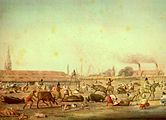 Slaughter yard, watercolour, 1829.