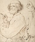 Pieter Brueghel the Elder, The Painter and The Buyer, c. 1565, pen and ink on brown paper, presumed to be a self-portrait. Antwerp