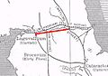 Image 59The Stanegate line is marked in red, to the south of the later Hadrian's Wall. (n.b. Brocavum is Brougham, not Kirkby Thore as given in the map) (from History of Cumbria)