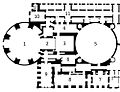 Layout showing the church (1) and cloister (5)