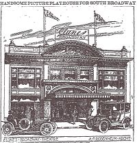 Clune's Broadway Theater, as shown in the Los Angeles Times, July 17, 1910