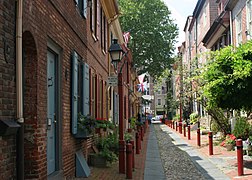 Elfreth's Alley, first developed in 1703, is the nation's oldest residential street.[100]