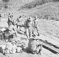 Soldiers carrying a man on a stretcher.