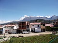 Vallunaraju, Ocshapalca, Ranrapalca (the snow-covered mountains on the right) as seen from Huaraz