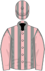 Pink and grey stripes, pink sleeves, grey seams