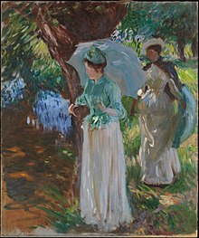 Painting of Two Girls with Parasols at Fladbury by John Singer Sargent, 1889