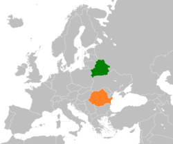 Map indicating locations of Belarus and Romania