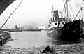 Stavangerskes coaster SS Rogaland sinking by the quay in Dreggen