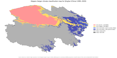 Köppen–Geiger climate classification map at 1-km resolution for Qinghai (China) for 1991–2020