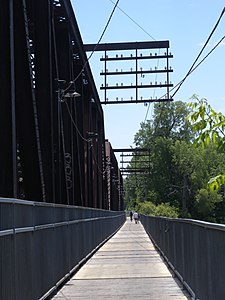 View of the bicycle bridge looking south towards Montreal