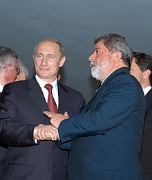 Putin and the Brazilian president Luiz Inácio Lula da Silva in Brasília, Brazil, November 2004