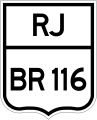BR-116 federal highway shield as it appears in Rio de Janeiro state