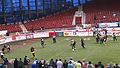 Image 27Lehigh Valley Steelhawks (gold jerseys with black accents) vs. Triangle Torch (black jerseys with red and yellow accents) play an American Indoor Football game at Dorton Arena in Raleigh, North Carolina, March 25, 2016 (from Arena football)
