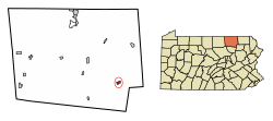 Location of Wyalusing in Bradford County, Pennsylvania.