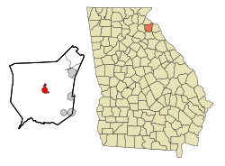 Location of Carnesville in Franklin County and the state of Georgia.