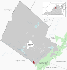 Location of Grottoes within the Rockingham County
