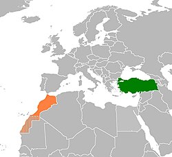 Map indicating locations of Morocco and Turkey