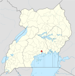 Kampala highlighted in red inside the Republic of Uganda