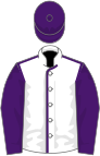 White, purple seams, sleeves and cap