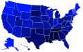 Percent identifying with a religion versus no religion in the United States, 2014