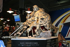 Statue of Delvecchio at Joe Louis Arena.