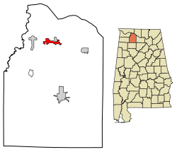 Location of Courtland in Lawrence County, Alabama.