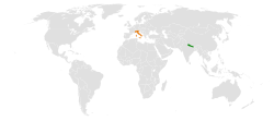 Map indicating locations of Nepal and Italy