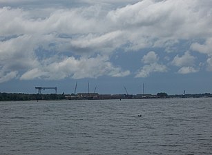 Looking southeast from beach at the city of Sturgeon Bay, Wisconsin