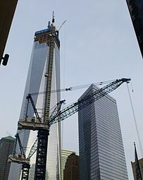 One World Trade Center on February 22, 2013. The first two sections of the spire now in place.
