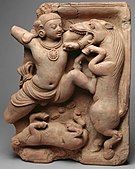Krishna fighting the horse demon Keshi, 5th century