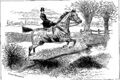 An illustration from the book Horsemanship for Women by Theodore Hoe Mead (1887). Women equestrians rode "side saddle", succeeding at challenging manoeuvres despite this sport handicap.