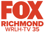 On three lines, in red: The Fox network logo, the word "Richmond" in a bold serif, and the text "W R L H-TV 35" in thinner type.