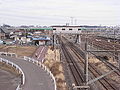 Rikuzen-Sannō Station with the freight yard on the right in January 2008