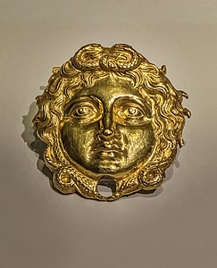 Gold Gorgon Head from Philip II's cuirass (breastplate)