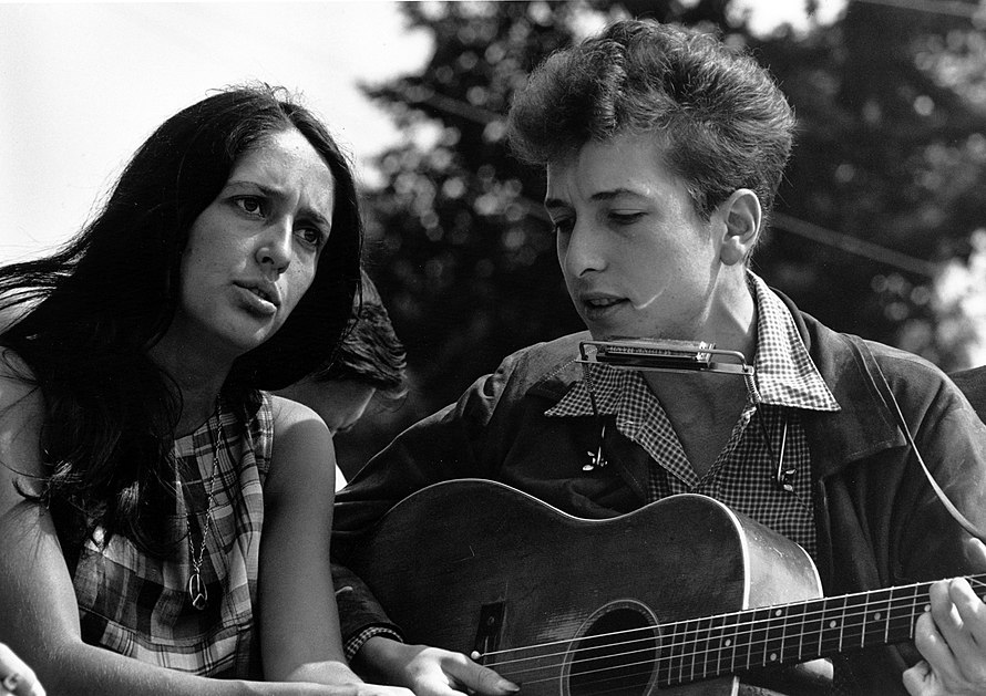 Bob Dylan with Joan Baez during Civil Rights March on Washington D.C., 1963.