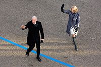 Joe and Jill Biden walking in the inaugural parade along Pennsylvania Avenue in Washington, D.C., on January 21, 2013