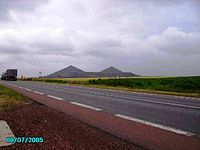 View of slag-heaps near Loos Memorial. These slag-heaps are called crassiers in French.