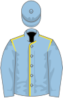 Light blue, yellow seams, light blue sleeves and cap