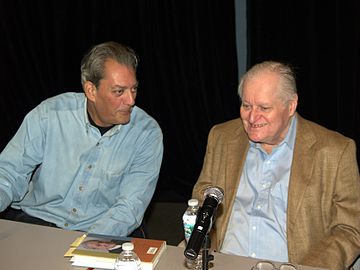 Ashbery speaking on a panel with previous "BoBi" Award winner Paul Auster