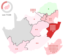 Map showing regional and national seat losses by the African National Congress