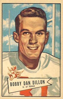 Dillon's 1952 Bowman playing card showing a stylized portrait of Dillon