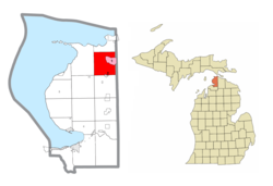 Location within Emmet County and the administered communities of Carp Lake (1) and portion of Levering (2)