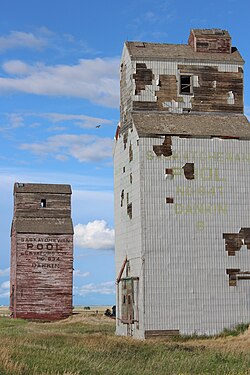 Former Saskatchewan Wheat Pool No. 834 and "B" grain elevators in Dankin.