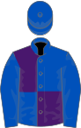 Royal blue and purple (quartered), royal blue sleeves and cap