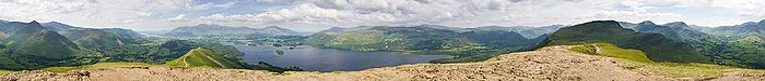 A 360 degree view from the summit of Catbells near Keswick on Derwent Water in the Lake District.
