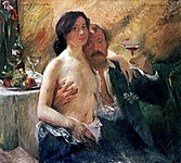 Self Portrait with his Charlotte Berend and Champagne Glass (1902), oil on canvas, 97 × 107 cm., private collection