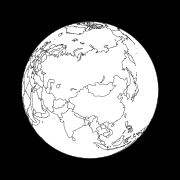 Figure 6: View of the Earth four hours before apogee from a Molniya orbit under the assumption that the longitude of the apogee is 90° E. The spacecraft is at an altitude of 24,043 km over the point 92.65° E 47.04° N.