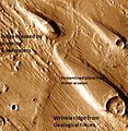 Erosion features in Ares Vallis – the streamlined shape was probably formed by running water.
