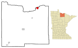 Location of International Falls within Koochiching County and the U.S. state of Minnesota