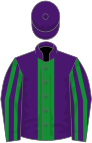 Purple, green stripe, striped sleeves, purple cap